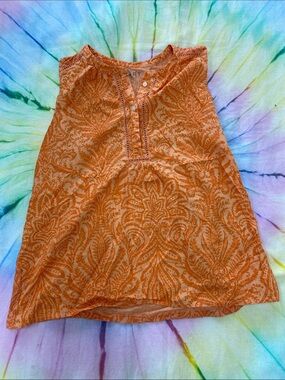 LOFT Orange Printed Sleeveless Henley Top